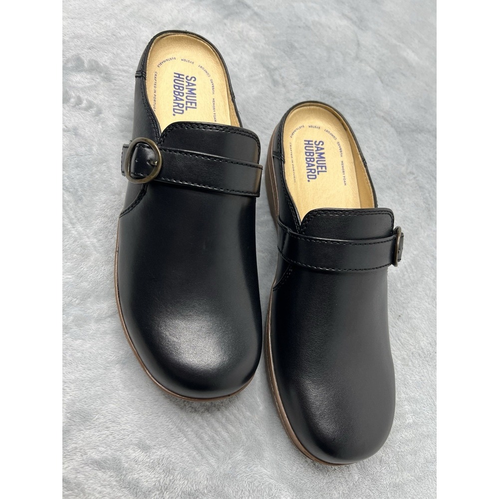 NEW Samuel Hubbard Leather Comfort Clogs Womens US 9/UK 7/EU 40 Black Slip On